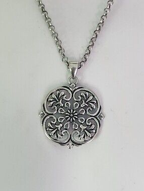 Crown Sterling-Style Silver Filigree Pendant Necklace - Silver Tone